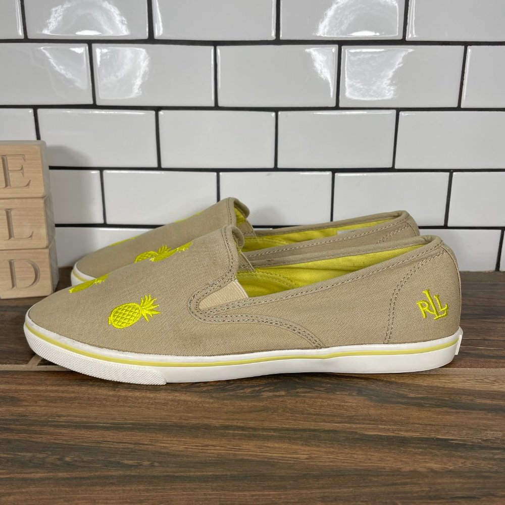 Lauren Ralph Lauren Janis Women's Size 9.5 Shoes Beige Canvas Pineapple Sneaker